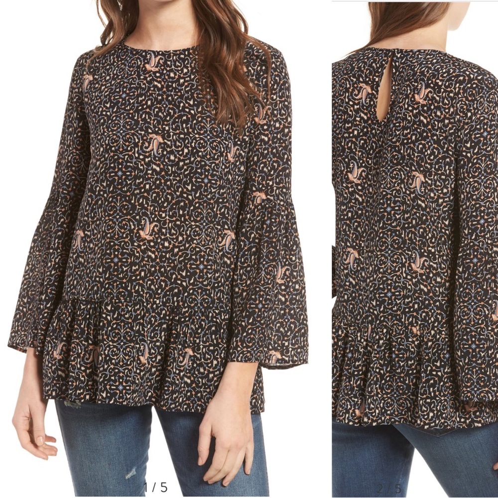 Madewell Fiesta Paisley Silk Bell Sleeve Top